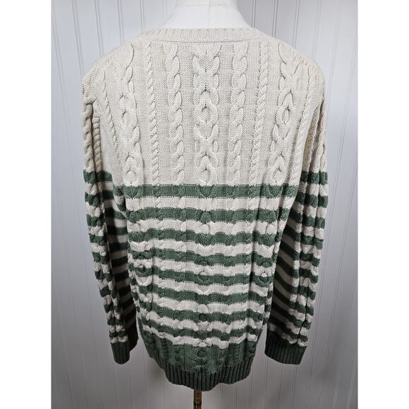 L.L Bean Chunky Striped Cable Knit Fishermen 100% Cotton Sweater Women's XL - Picture 3 of 9